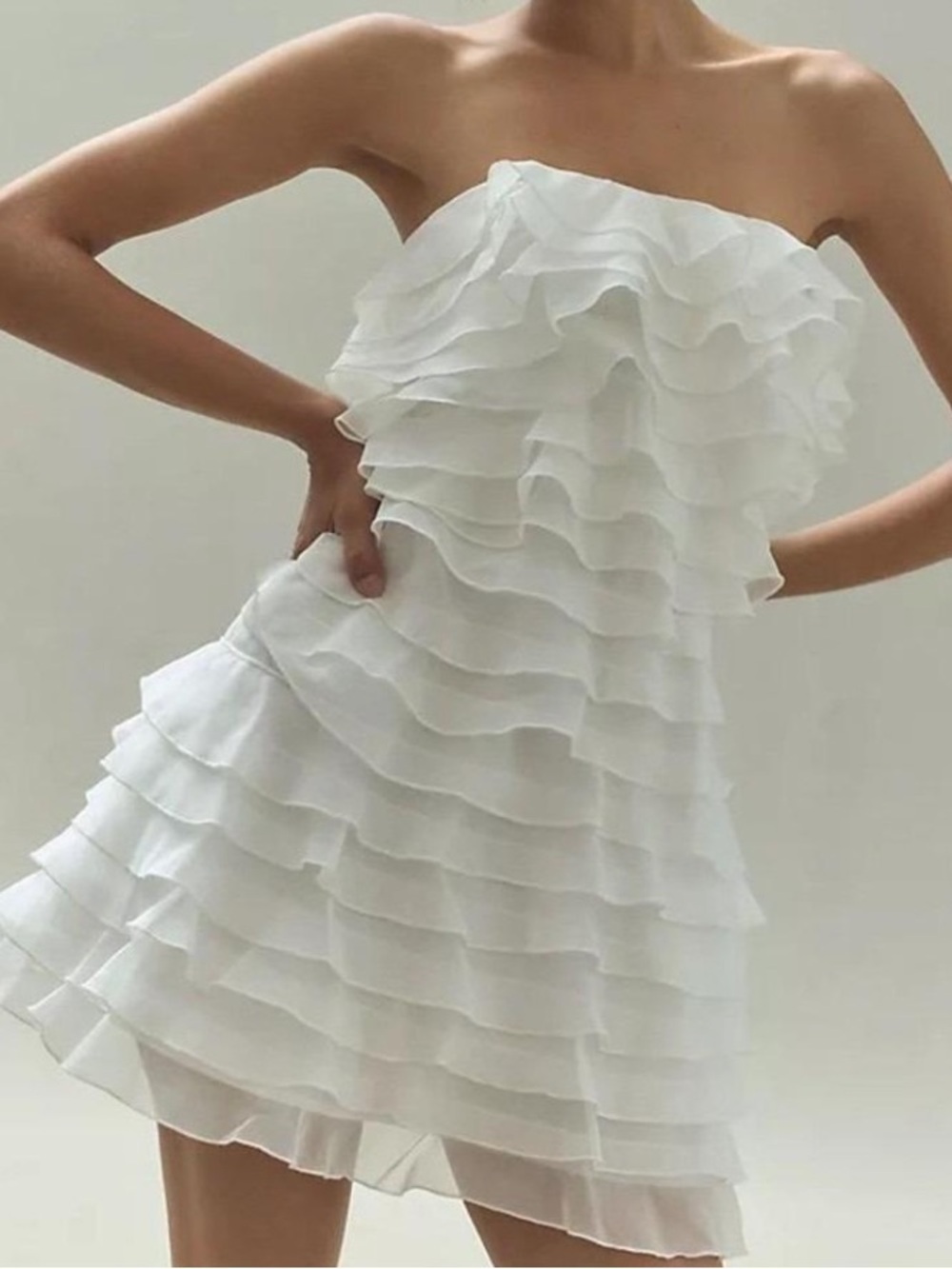 BHLDN Anthropologie white ruffle layered mini strapless dress size 0